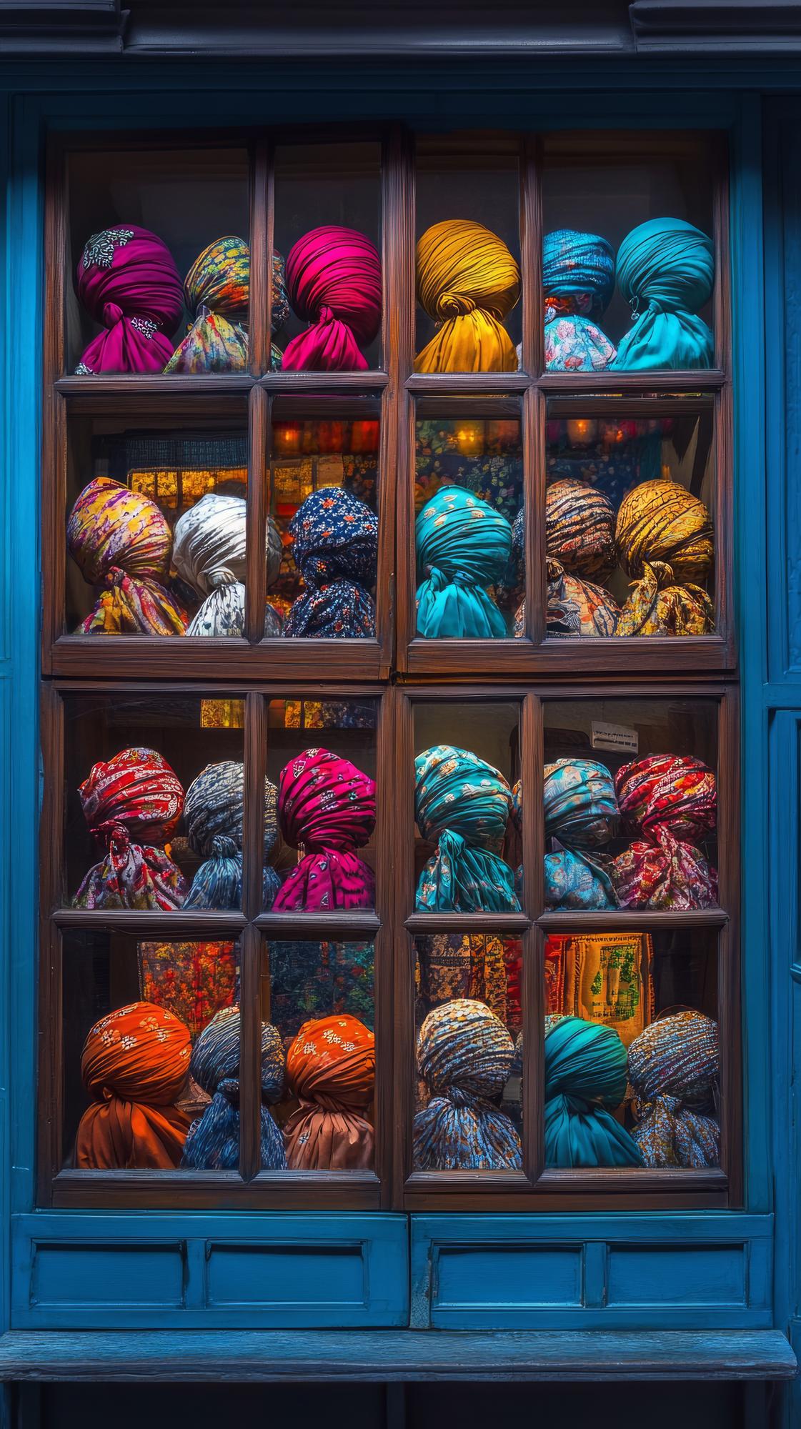 Workshop storefront and window with embroidered samples
