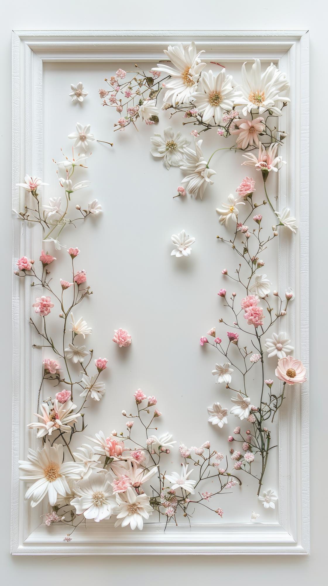 Framed floral embroidery on wall
