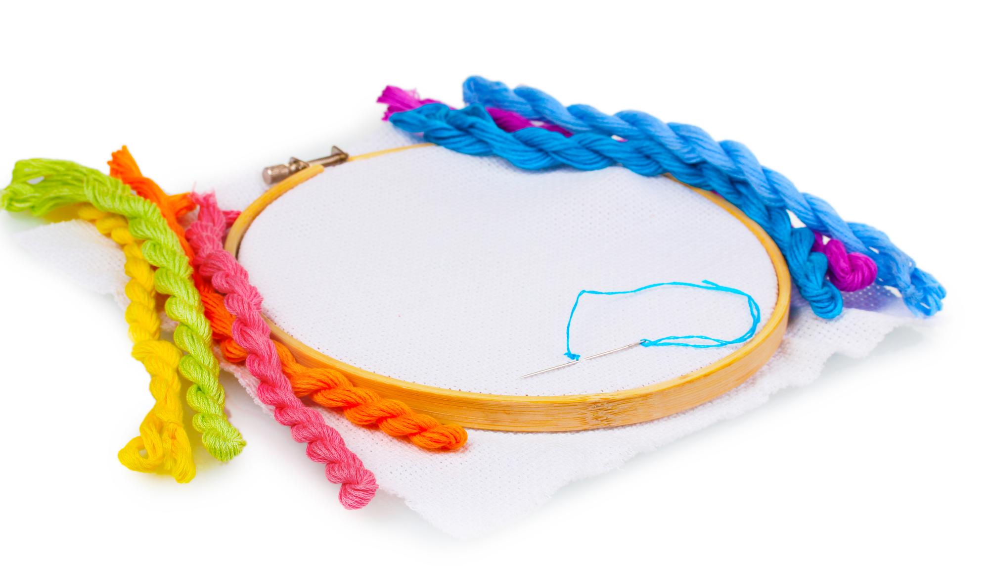 Close-up colorful hoop embroidery